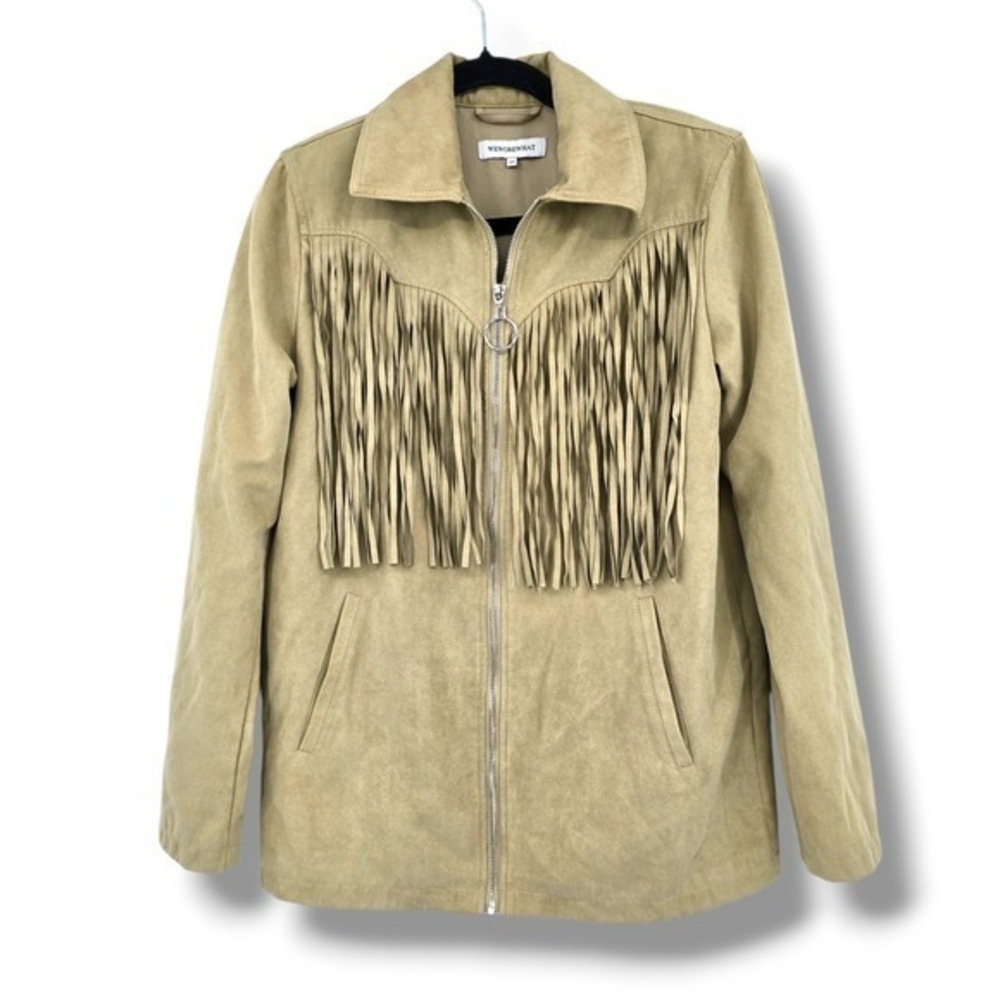 WeWoreWhat Fringe Jacket XXS Tan Western Style‎ Faux Suede Zip Up Coat